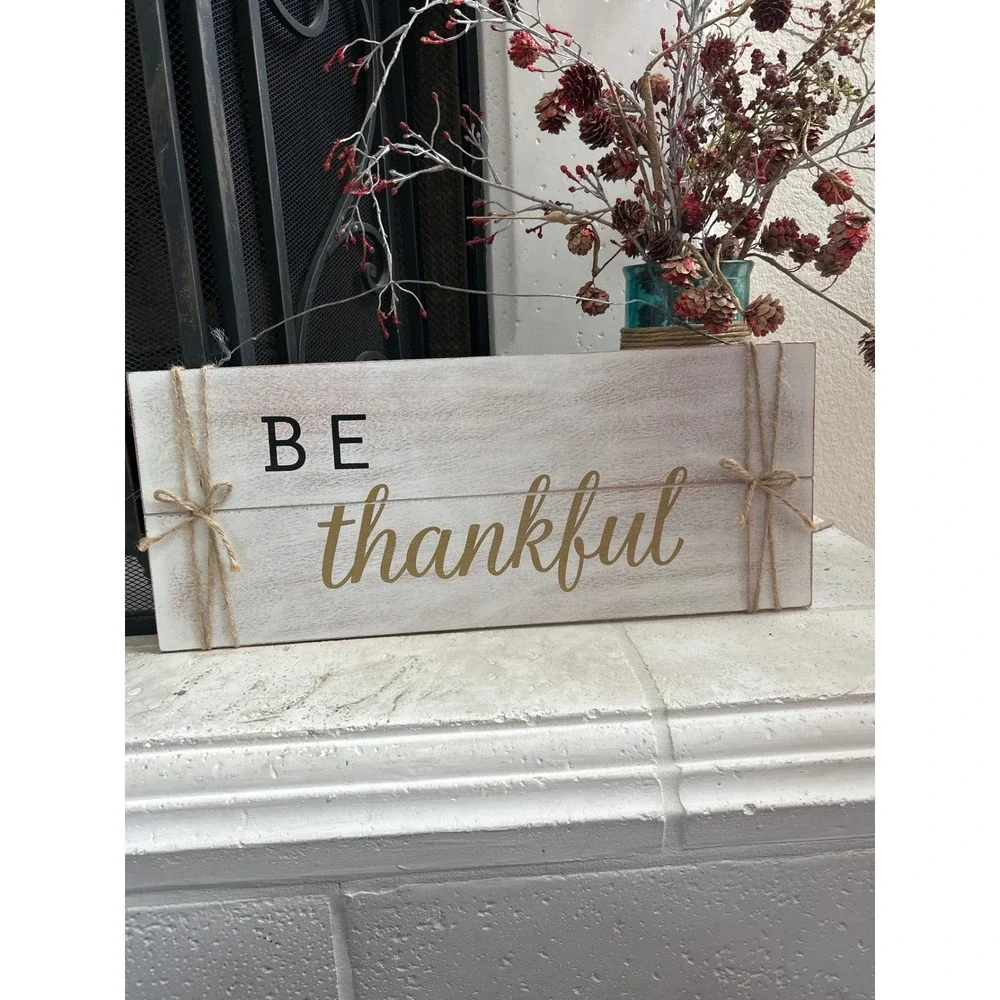 Rustic Be Thankful Wood Sign‎ Wall Decor Inspirational Quote Farmhouse